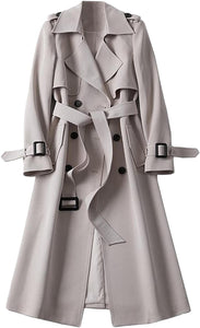 High Society Khaki Belted Notched Lapel Collar Double Breasted Coat
