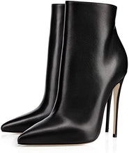 Load image into Gallery viewer, Black Leather Zipper Stiletto Heel Booties