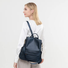 Load image into Gallery viewer, Dark Blue Faux Leather Waterproof Backpack