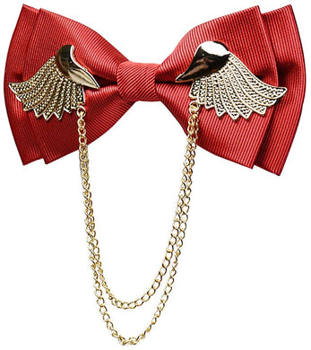 Men's Red Adjustable Metal Golden Wings Chained Bowtie