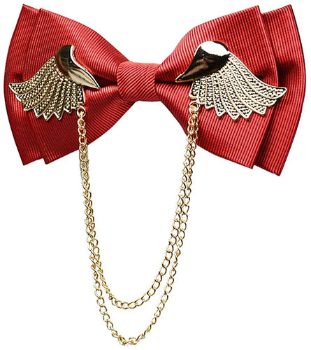 Men's Red Adjustable Metal Golden Wings Chained Bowtie