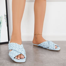 Load image into Gallery viewer, Square Open Toe Sky Blue Braided Cross Band Flat Sandals