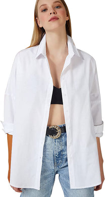 Loose Fit City Chic White Long Sleeve Button Down Blouse