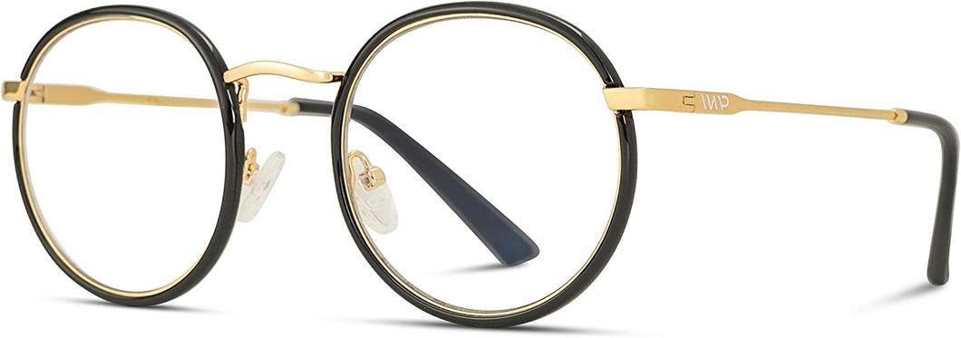 Retro Round Black-Gold Blue Light Blocking Computer Glasses