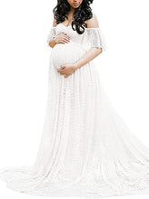 Load image into Gallery viewer, Sweetheart Wine Red Lace Off Shoulder Maternity Maxi Dress