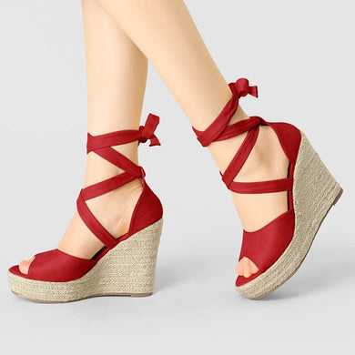 Relic Red Lace Up Espadrilles Wedges Sandals