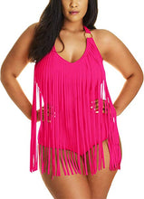 Load image into Gallery viewer, Plus Size Black Fringe Sleeveless One Piece Swimsuit