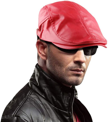 Men's Red PU Leather Classic Newsboy Cap