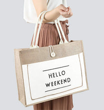 Load image into Gallery viewer, Simple White Hello Weekend Print Tote Bag