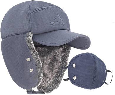 Men's Frosted Blue Warm Trooper Aviator Hat with Earflaps