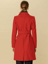 Load image into Gallery viewer, Outerwear Red Notch Lapel Double Breasted Belted Long Winter Coat