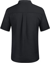 Load image into Gallery viewer, Men&#39;s Black Linen Lace Up Short Sleeve Shirt