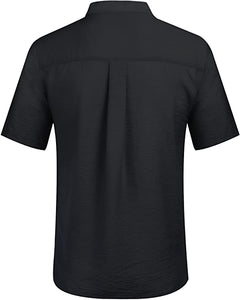 Men's Black Linen Lace Up Short Sleeve Shirt