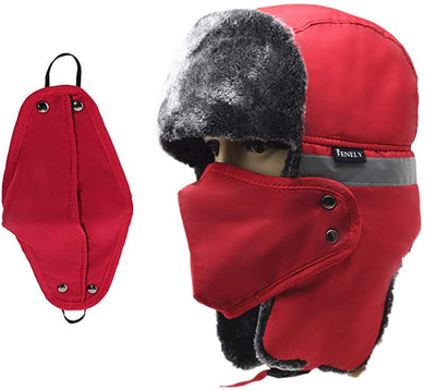 Men's Windproof Warm Trapper Dark Red Russian Hats with Mask