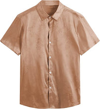 Load image into Gallery viewer, Men&#39;s Rose Gold Satin Button Up Short Sleeve Shirt