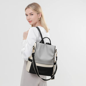 Grey & Black Faux Leather Convertible Backpack