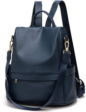 Load image into Gallery viewer, Dark Blue Faux Leather Waterproof Backpack