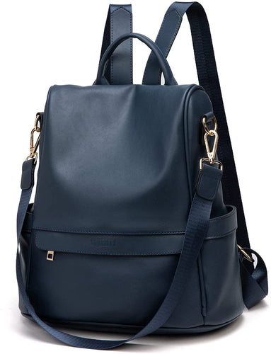 Dark Blue Faux Leather Waterproof Backpack