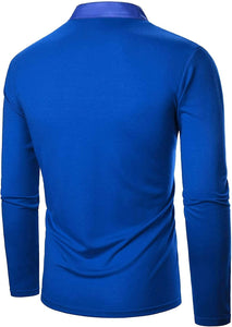 Men's Blue Casual Long Sleeve Henley Shirt