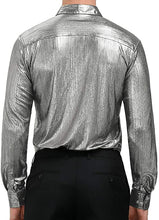 Load image into Gallery viewer, Men&#39;s Metallic Black Long Sleeve Button Up Dress Shirt