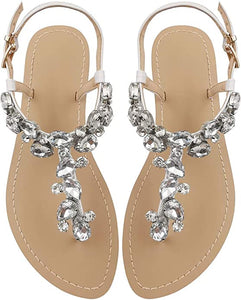 Blue Rhinestone T-Strap Summer Elegant Sandals