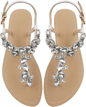 Load image into Gallery viewer, Blue Rhinestone T-Strap Summer Elegant Sandals