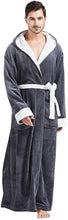 Load image into Gallery viewer, Men&#39;s Gray Plush Fleece Long Sleeve Hooded Robe