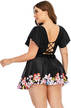 Load image into Gallery viewer, Plus Size Black Floral Ruffled One Piece Cut Out Skirt Swimsuit