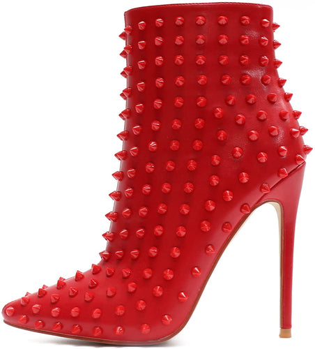 Rivets Red Autumn Pointed Toe Fashion Ankle Boots