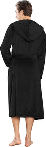 Men's Black Hooded Plush Long Sleeve Bathrobe