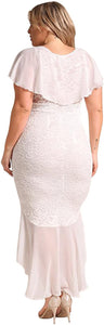 Plus Size Chiffon Lace White Ruffles High Low Dovetail Party Dress