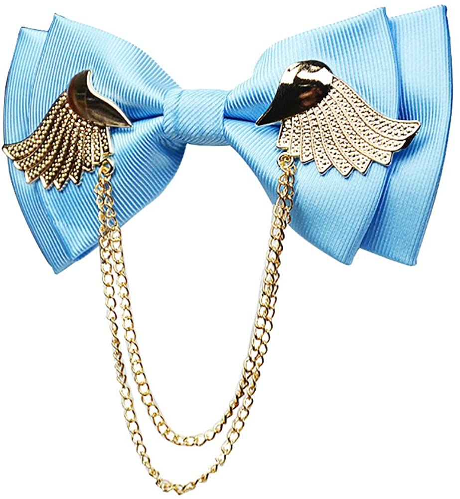 Men's Sky Blue Adjustable Metal Golden Wings Chained Bowtie