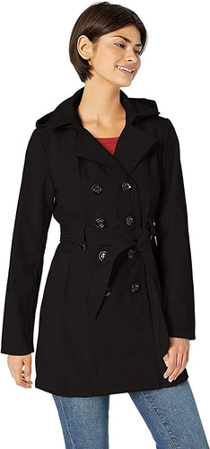 Women's Classic Double Breasted Black Soft Shell Trench Coat