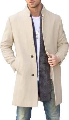 Men's Casual Khaki Long Trench Slim Fit Pea Coat