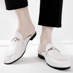 Men's Leather White Buckle Style Slip On Dress Shoes