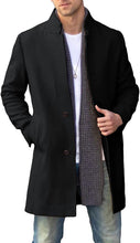 Load image into Gallery viewer, Men&#39;s Casual Black Long Trench Slim Fit Stand Collar Pea Coat Winter