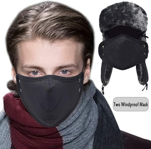 Black Protective Face Masks and Winter Hat with Ear Flaps