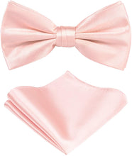 Load image into Gallery viewer, Men&#39;s Blush Pink Pre-tied Bow Tie and Pocket Square Sets