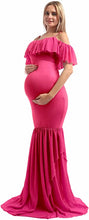 Load image into Gallery viewer, Magenta Pink Off Shoulder Ruffled Mermaid Maternity Dress