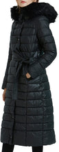 Load image into Gallery viewer, Women&#39;s Black Faux Fur Collar Long Hooded Bubble Coat