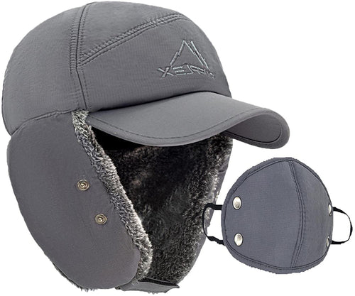 Men's Grey Warm Trooper Aviator Hat with Earflaps