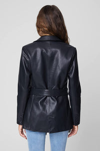 Stylish Black Lambskin Leather Belted Long Sleeve Jacket