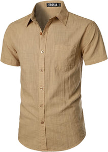 Men's Black Linen Button Up Short Sleeve Shirt