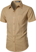 Load image into Gallery viewer, Men&#39;s Light Blue Linen Button Up Short Sleeve Shirt