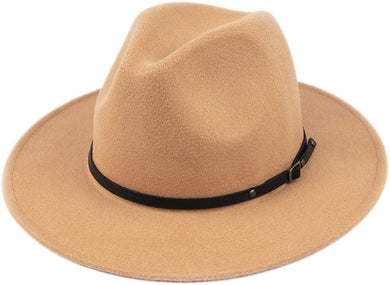 Classic Wide Brim Camel Floppy Panama Hat with Belt Buckle