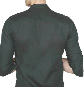 Men's Dark Green Linen Button Down Shirt