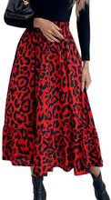 Load image into Gallery viewer, Brown Leopard High Elastic Waist Ruffle Pleated Midi Skirt