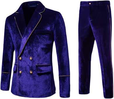Men's Velvet Blue Long Sleeve Blazer & Pants 2pc Suit