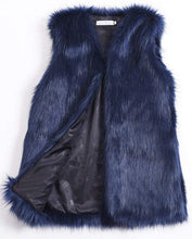 Load image into Gallery viewer, Puffy Navy Faux Fur Sleeveless Vest Coat