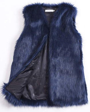 Puffy Navy Faux Fur Sleeveless Vest Coat